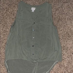 Green tie front button up tank.